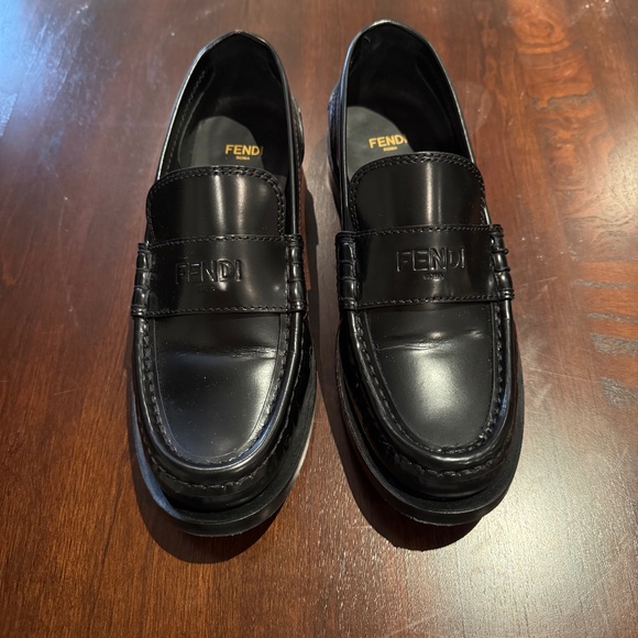 Fendi Black Penny Loafers with Discrete Logo - Picture 1 of 6